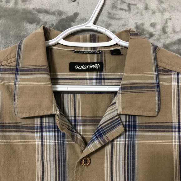 Solaris Men Brown Plaid Shirt Size XL Button Up Short Sleeve Summer Casual - Picture 3 of 12